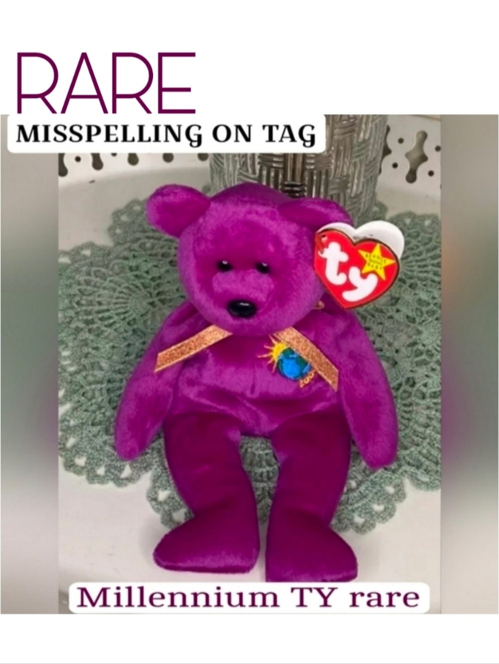 Vintage TY Beanie Babies 1999 Millennium Mispelled “Millenium” RARE With Tag
